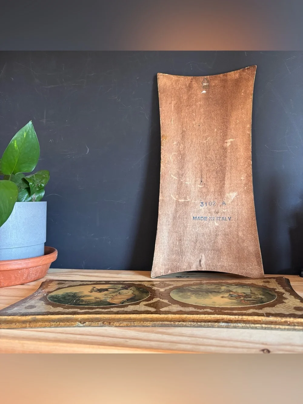Vintage Italian Florentine Wall Plaque Set Of 2